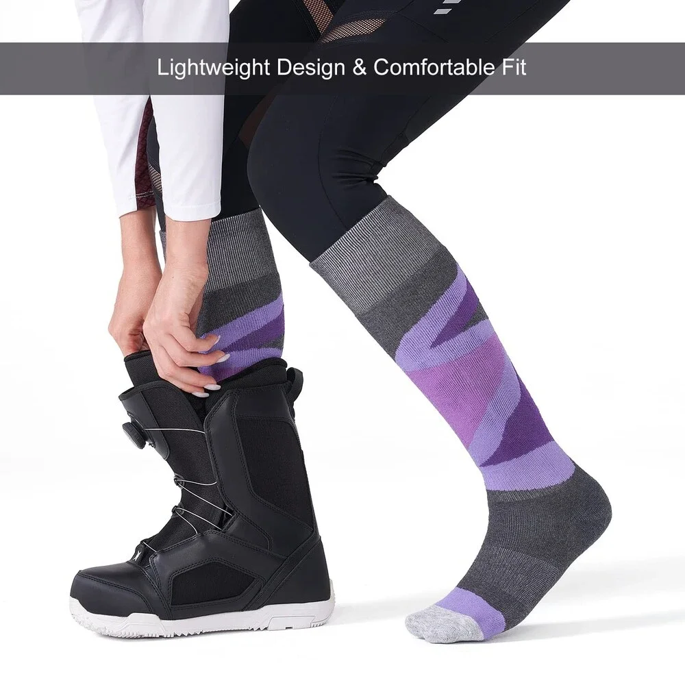 CS Women's Rose Purple CELERSPORT 2 Pack Merino Wool Ski Socks Full Cushion S